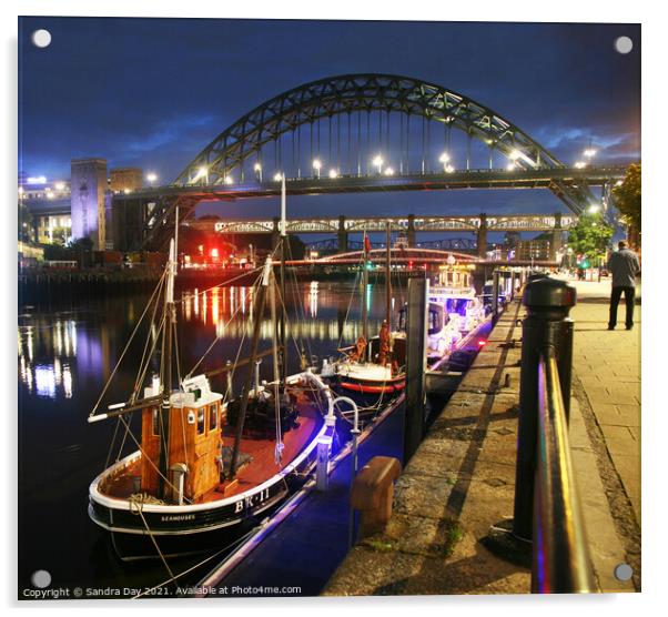 Tyne Bridge at Night Acrylic by Sandra Day