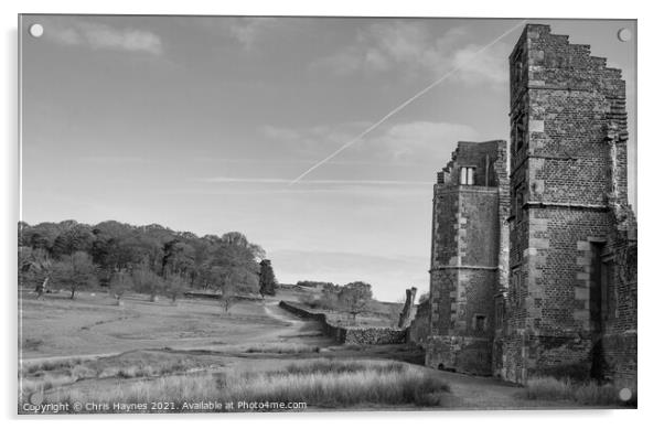 Bradgate House Ruins in Black and White Acrylic by Chris Haynes