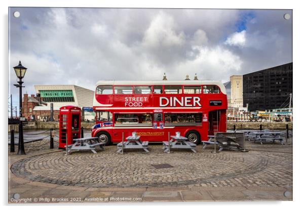Liverpool Red Bus Diner Acrylic by Philip Brookes