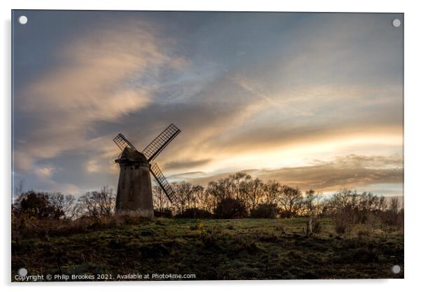 Bidston Windmill Sunset Acrylic by Philip Brookes
