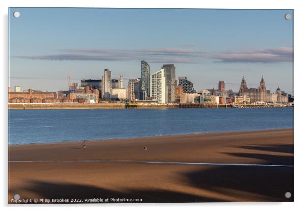 Wallasey and Liverpool Skyline Acrylic by Philip Brookes