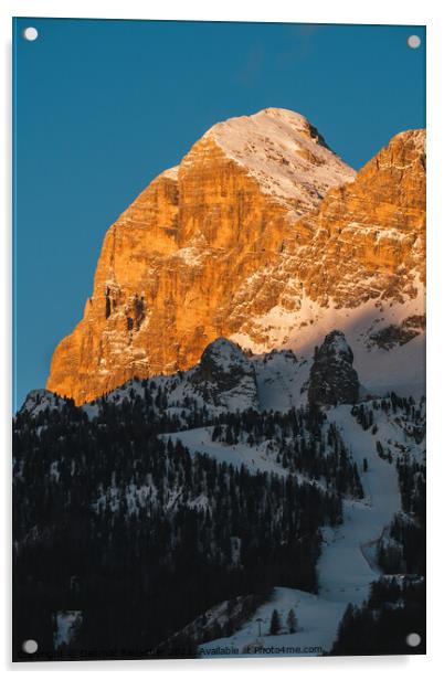 Tofana di Rozes Peak in Cortina d'Ampezzo in Winter at Dawn with Acrylic by Dietmar Rauscher