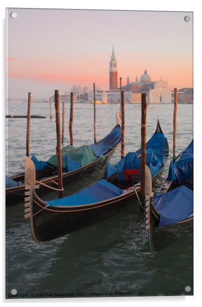 Moored Gondolas in Venice Acrylic by Dietmar Rauscher