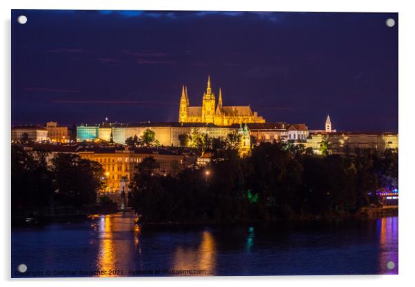 Saint Vitus Cathedral on Prague Castle at Night Acrylic by Dietmar Rauscher