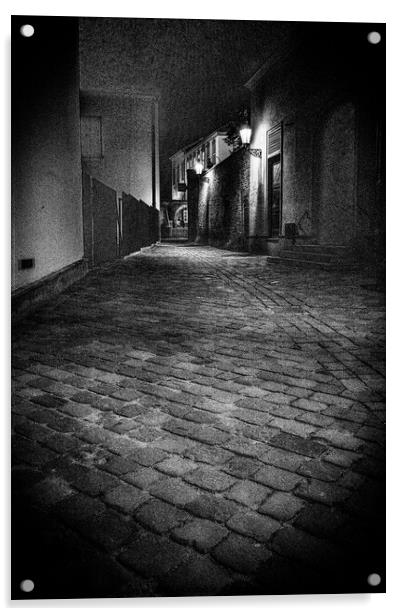 Dark, Moody Cobblestone Alley in Brno Acrylic by Dietmar Rauscher