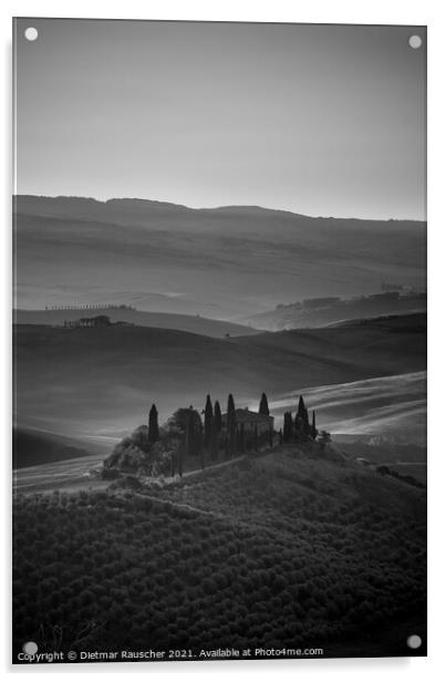 Podere Belvedere Villa in Tuscany at Sunrise Black and White Acrylic by Dietmar Rauscher