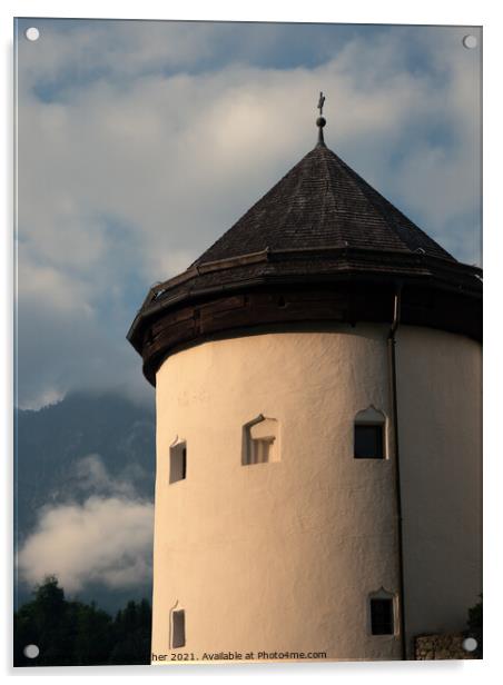 Goldegg Castle Detail of Round Tower in Pongau, Salzburg, Austri Acrylic by Dietmar Rauscher