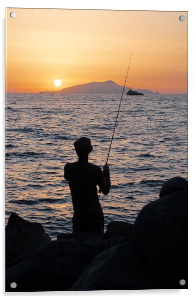 Fisherman on the Sorrentine Coast in the Sunset across Ischia Acrylic by Dietmar Rauscher