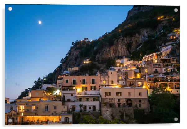 Positano Houses in the Evening Illuminated Acrylic by Dietmar Rauscher