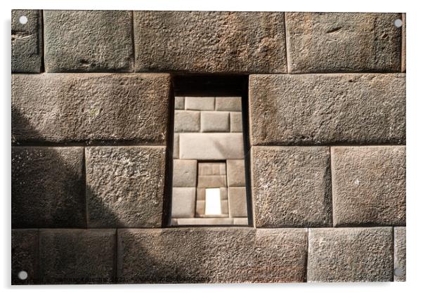 Three Windows in Inca Wall in Coricancha Ruins Acrylic by Dietmar Rauscher