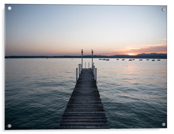 Lake Garda Jetty at Sunset Acrylic by Dietmar Rauscher