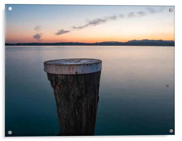 Lake Garda Sunset with Mooring Pole in Sirmione Acrylic by Dietmar Rauscher