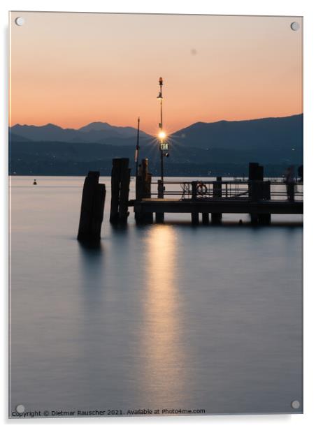Sirmione Ferry Terminal on Lake Garda Sunset Acrylic by Dietmar Rauscher