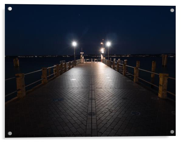 Sirmione Ferry Terminal on Lake Garda at Night Acrylic by Dietmar Rauscher