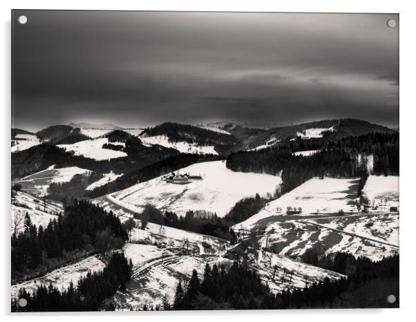 Black and White Winter Landscape in Mostviertel, Austria Acrylic by Dietmar Rauscher