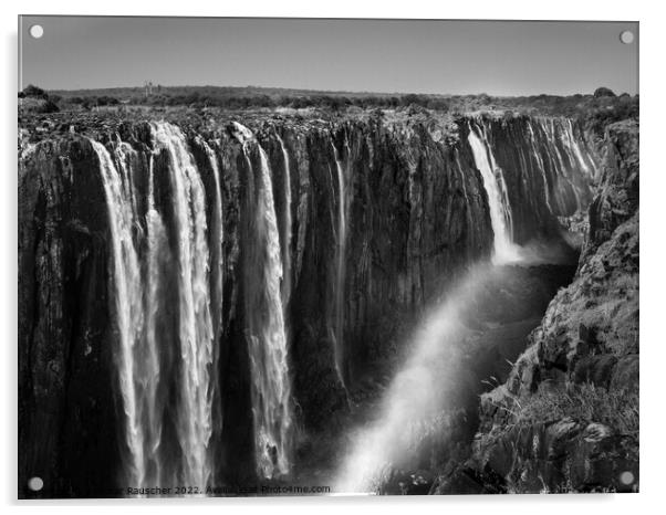 Victoria Falls and Gorge with Rainbow Black and White Acrylic by Dietmar Rauscher