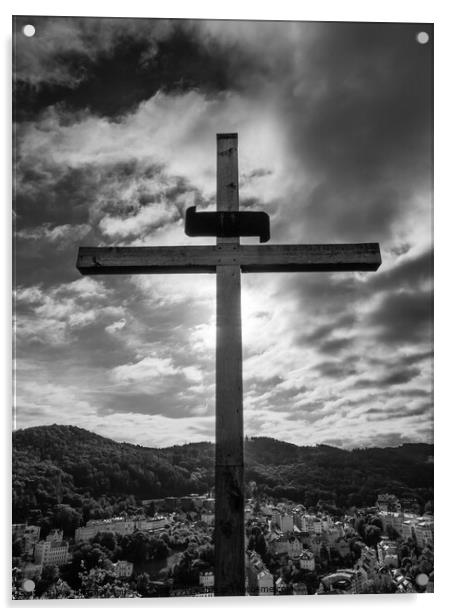 Cross on Peter's Height Lookout in Karlovy Vary Acrylic by Dietmar Rauscher