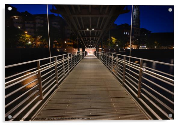 Kibbelsteg Bridge in Hamburg at Night Acrylic by Dietmar Rauscher