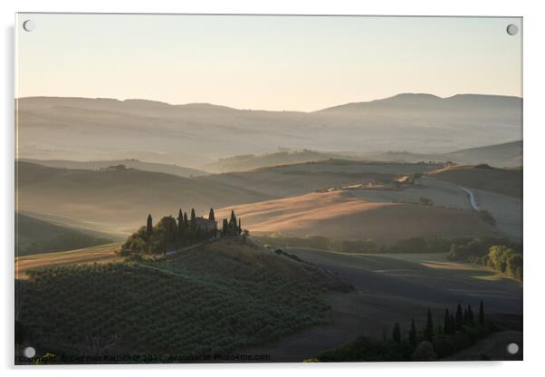 Podere Belvedere Villa in Val d'Orcia Region in Tuscany, Italy at Sunrise Acrylic by Dietmar Rauscher