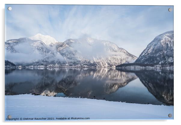 Lake Hallstatt in Winter in the Salzkammergut, Upper Austria  Acrylic by Dietmar Rauscher