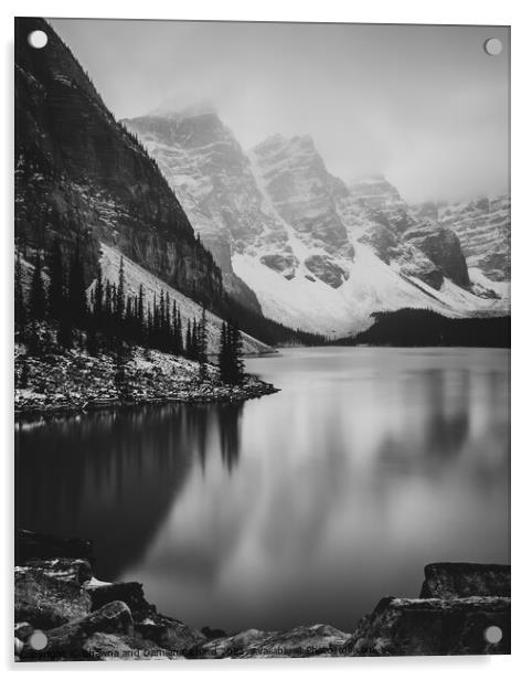 Moraine Lake Black and White Acrylic by Shawna and Damien Richard