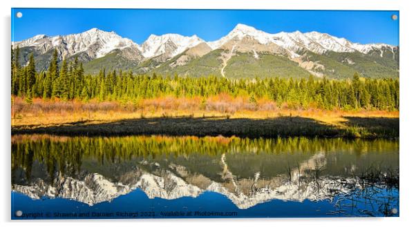 Mitchell Mountain Range reflected in Dog Lake Kootenay National  Acrylic by Shawna and Damien Richard