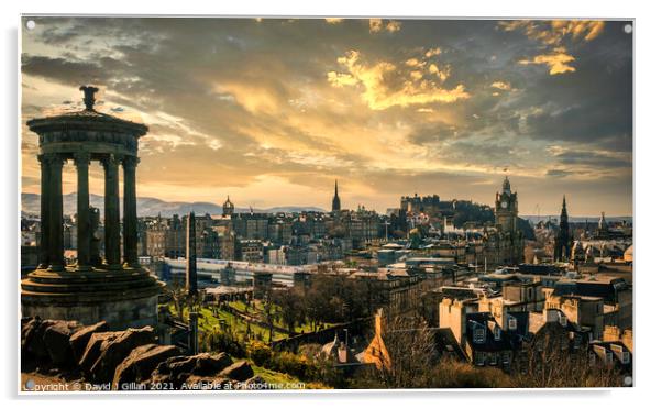 Edinburgh Skyline Acrylic by David J Gillan