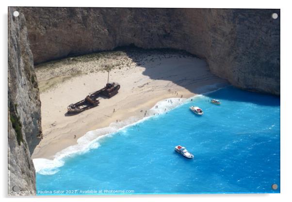 Navagio bay, Zakynthos, Greece Acrylic by Paulina Sator