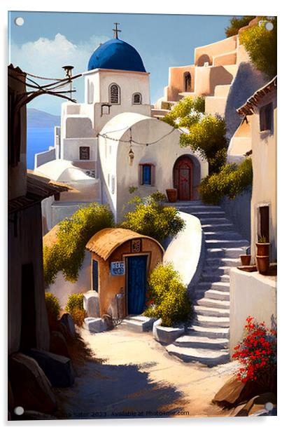 Lovely greek village Acrylic by Paulina Sator