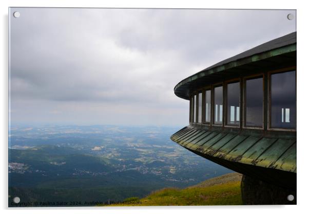 A disc-shaped observatory, Sniezka peak, Poland Acrylic by Paulina Sator