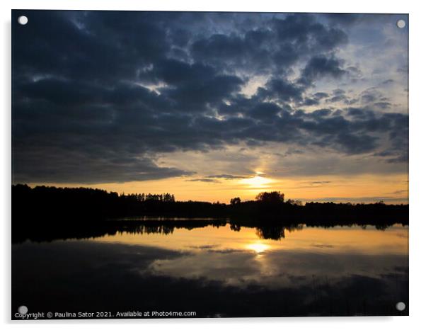 Sunset over the lake. Poland, Masuria  Acrylic by Paulina Sator