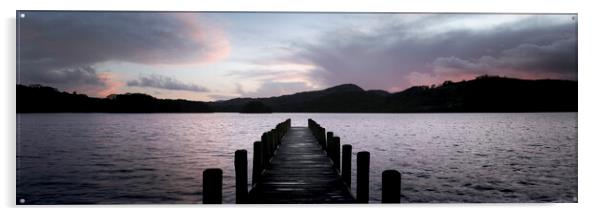 Coniston Water Boat Jetty Sunset Lake District Acrylic by Sonny Ryse