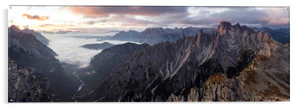Cadini Peaks Tre Cime di Lavaredo Dolomites Italy aerial at sunr Acrylic by Sonny Ryse