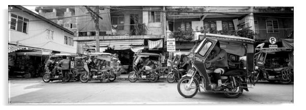 Philippines Street scene trikes Black and white 2 Acrylic by Sonny Ryse