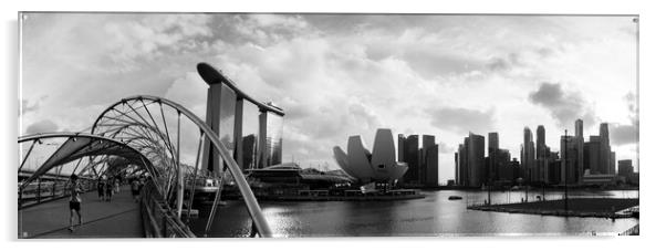 Singapore Marina Bay and the Helix Bridge Black and White Acrylic by Sonny Ryse