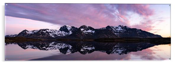 Gimsoya lake and mountains sunset lofoten islands Acrylic by Sonny Ryse