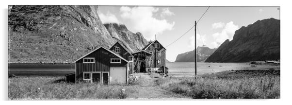 Kjerkfjorden Barn farm black and white Lofoten Islands Acrylic by Sonny Ryse