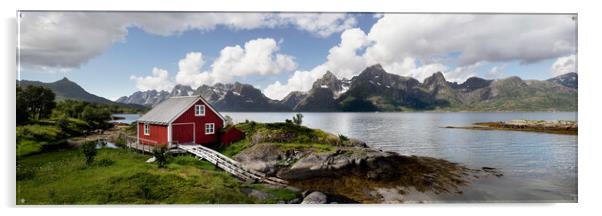 Norwegian Red boathouse Raftsundet Lofoten Islands Norway Acrylic by Sonny Ryse