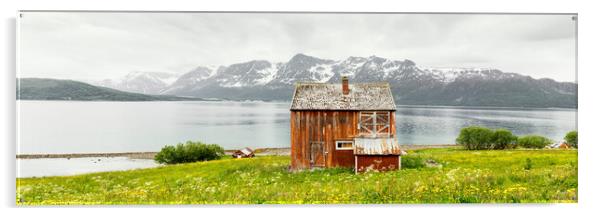 Red Norwegian Farmhouse Lyngen Alps Fjord Troms Norway Acrylic by Sonny Ryse