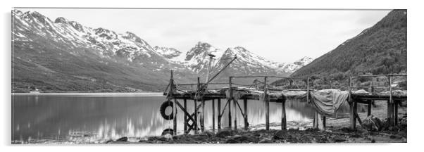 Sorfjorden Old fishing pier Troms Black and white Norway Acrylic by Sonny Ryse