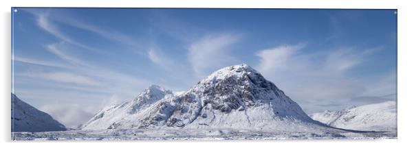 Buachaille Etive Mòr Stob Dearg mountain covered in snow aerial in Glencoe Scotland Acrylic by Sonny Ryse