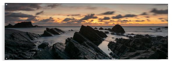 Hartland quay sunset north devon coast beach england panorma Acrylic by Sonny Ryse