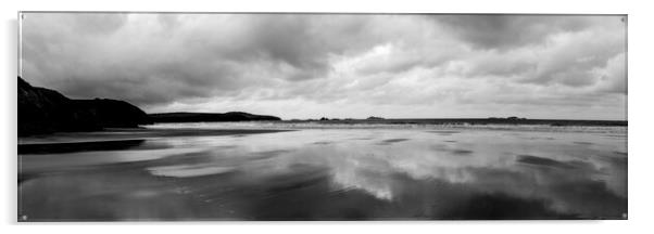 Whitesands bay beach pembrokeshire coast wales black and white Acrylic by Sonny Ryse