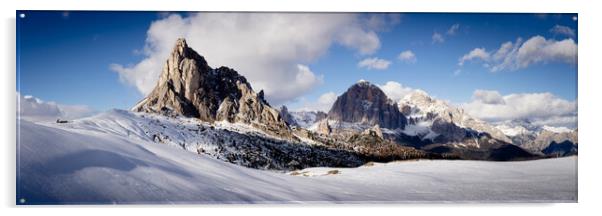 Monte Nuvolau Ra Gusela Mountain Passo Giau in winter snow Acrylic by Sonny Ryse