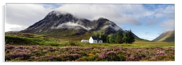 Glencoe Scottish cottage Buachaille Etive Mor Mountain and Heath Acrylic by Sonny Ryse