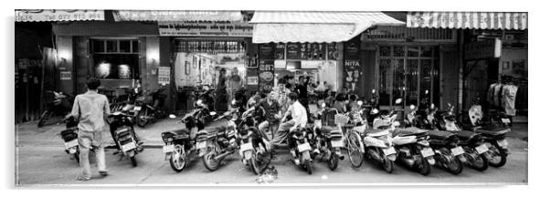Siem Reap cambodia street motorbikes b&W 5 Acrylic by Sonny Ryse