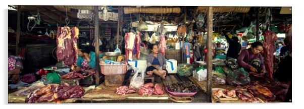 Siem Reap street market meat stall cambodia Acrylic by Sonny Ryse