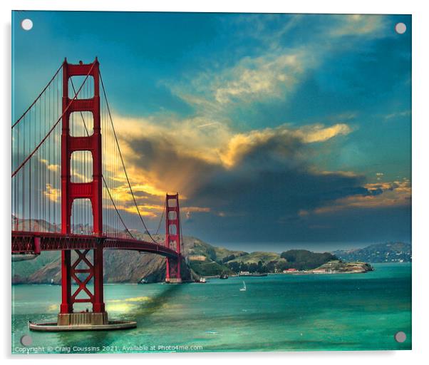 Golden Gate Bridge sunset, San Francisco Acrylic by Wall Art by Craig Cusins