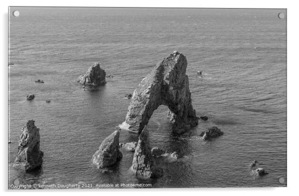 Crochy sea arch black and white Acrylic by kenneth Dougherty