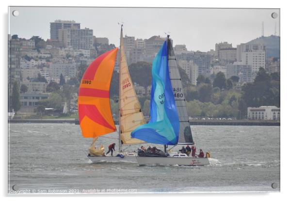 Sailboats in San Francisco Acrylic by Sam Robinson